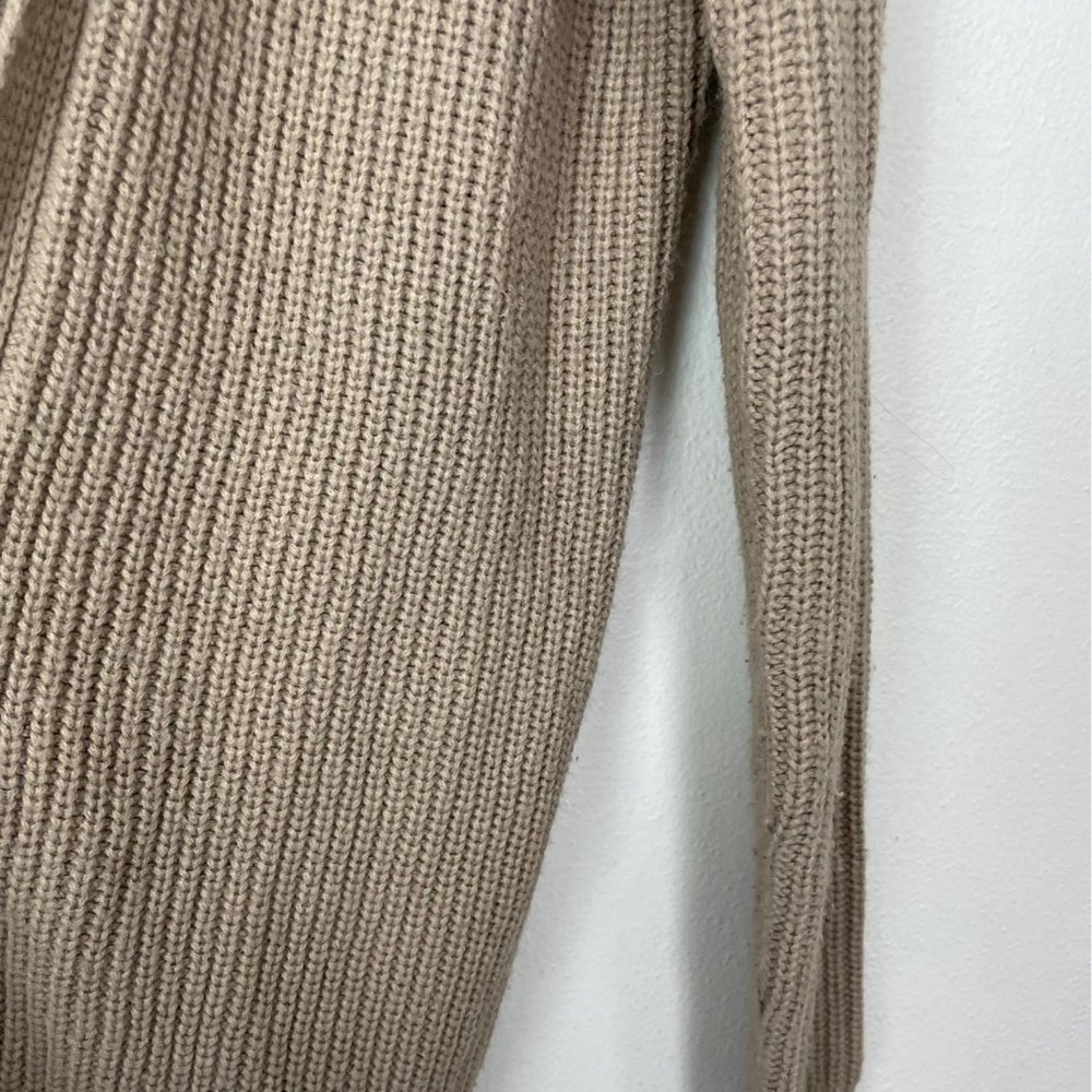 Poof Woman's Sz S‎ Tan Neutral Colored Lace Up Back Long Sleeve Cardigan Sweater - Picture 2 of 5